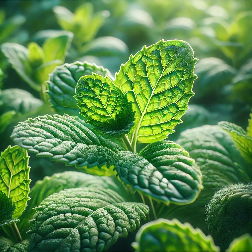 bright green organic peppermint leaves