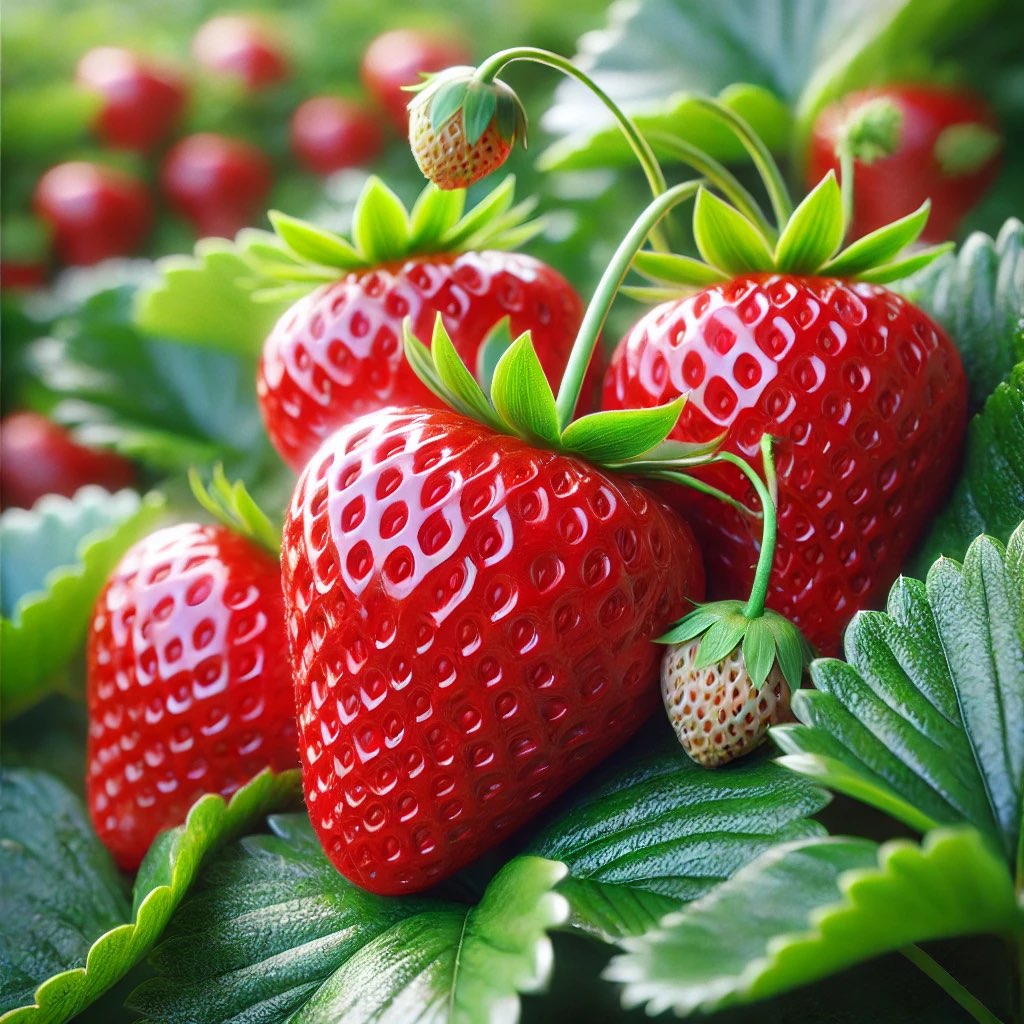 fresh organic strawberries on the vine