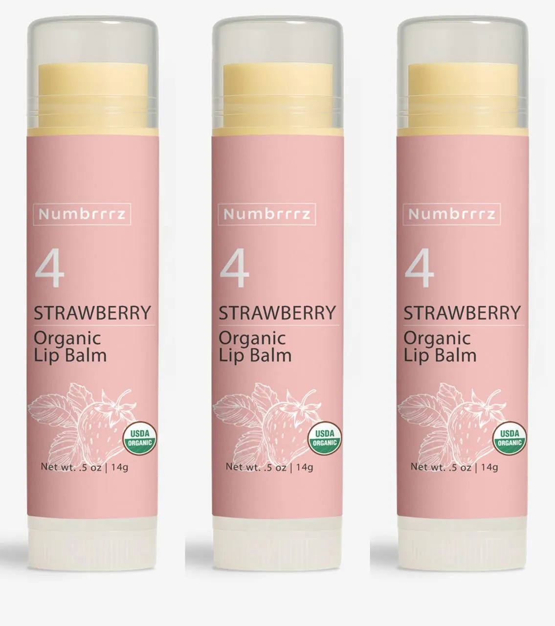 Numbrrrz Strawberry Lip Balm — Close-Up with Cap Open