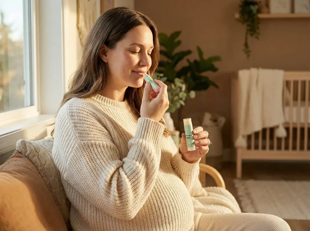 Woman applying Numbrrrz organic lip balm