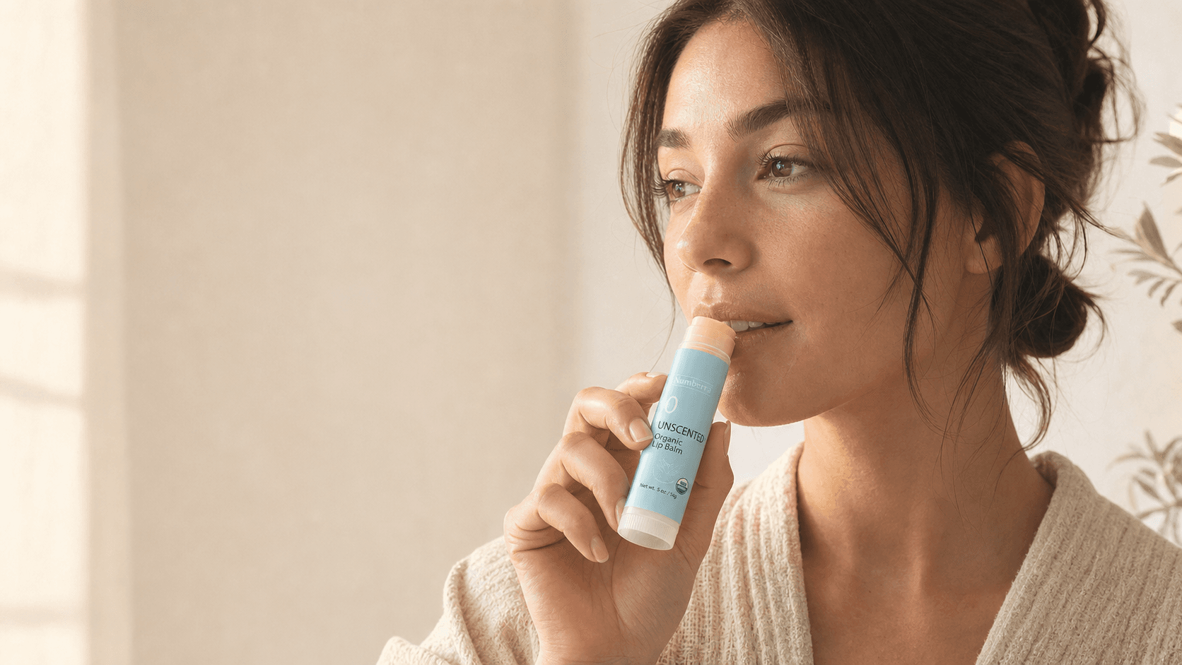 Numbrrrz lip balm as part of a warm everyday skincare ritual