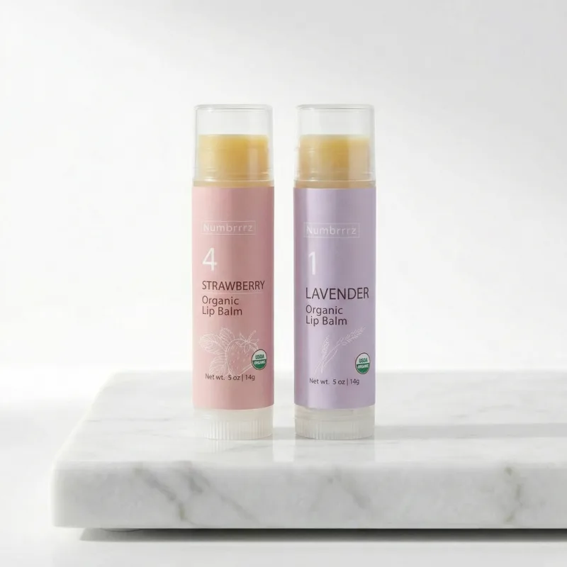 Numbrrrz Starter 2-Pack — Strawberry and Lavender organic lip balm tubes