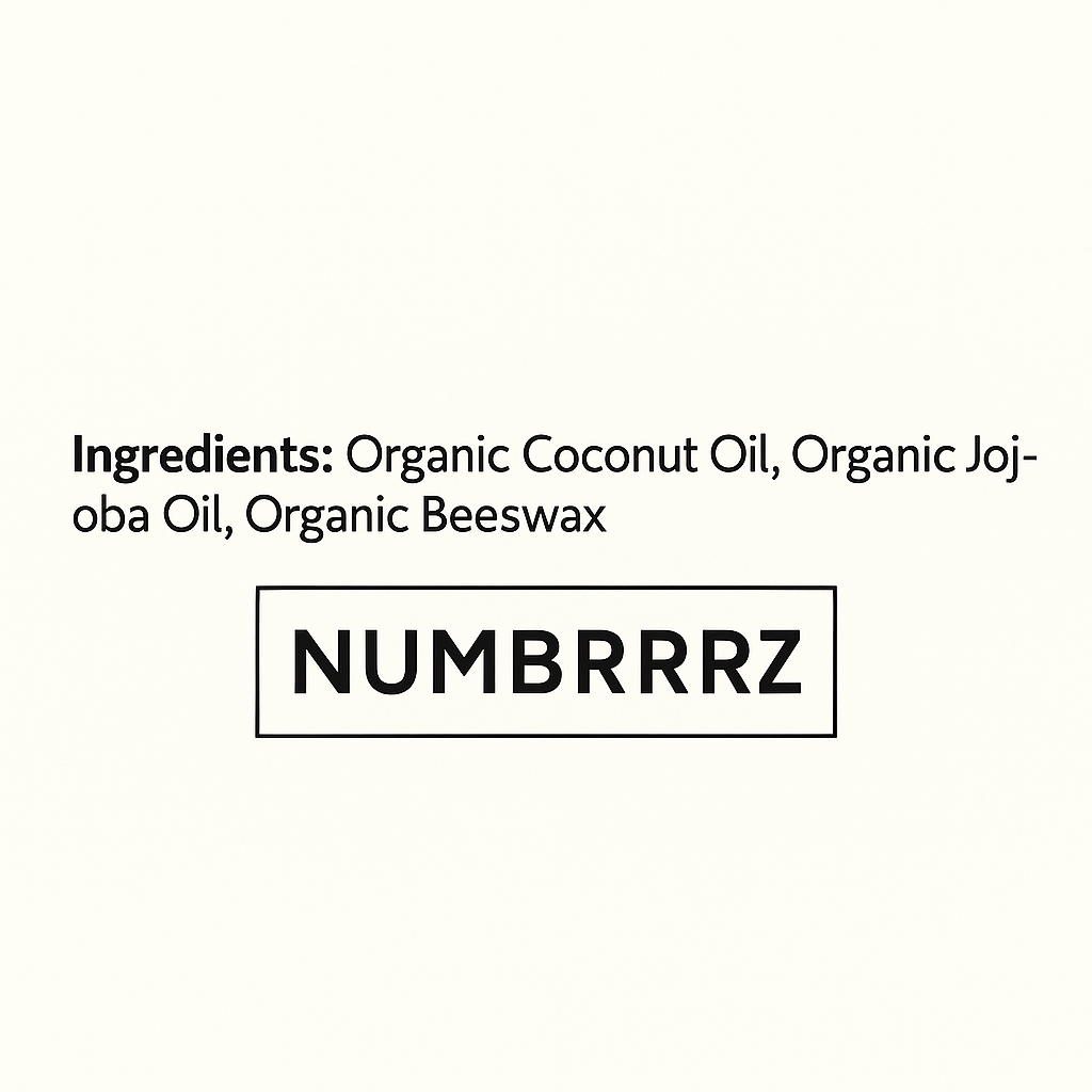 Ingredients list - organic coconut oil, organic jojoba oil, organic beeswax