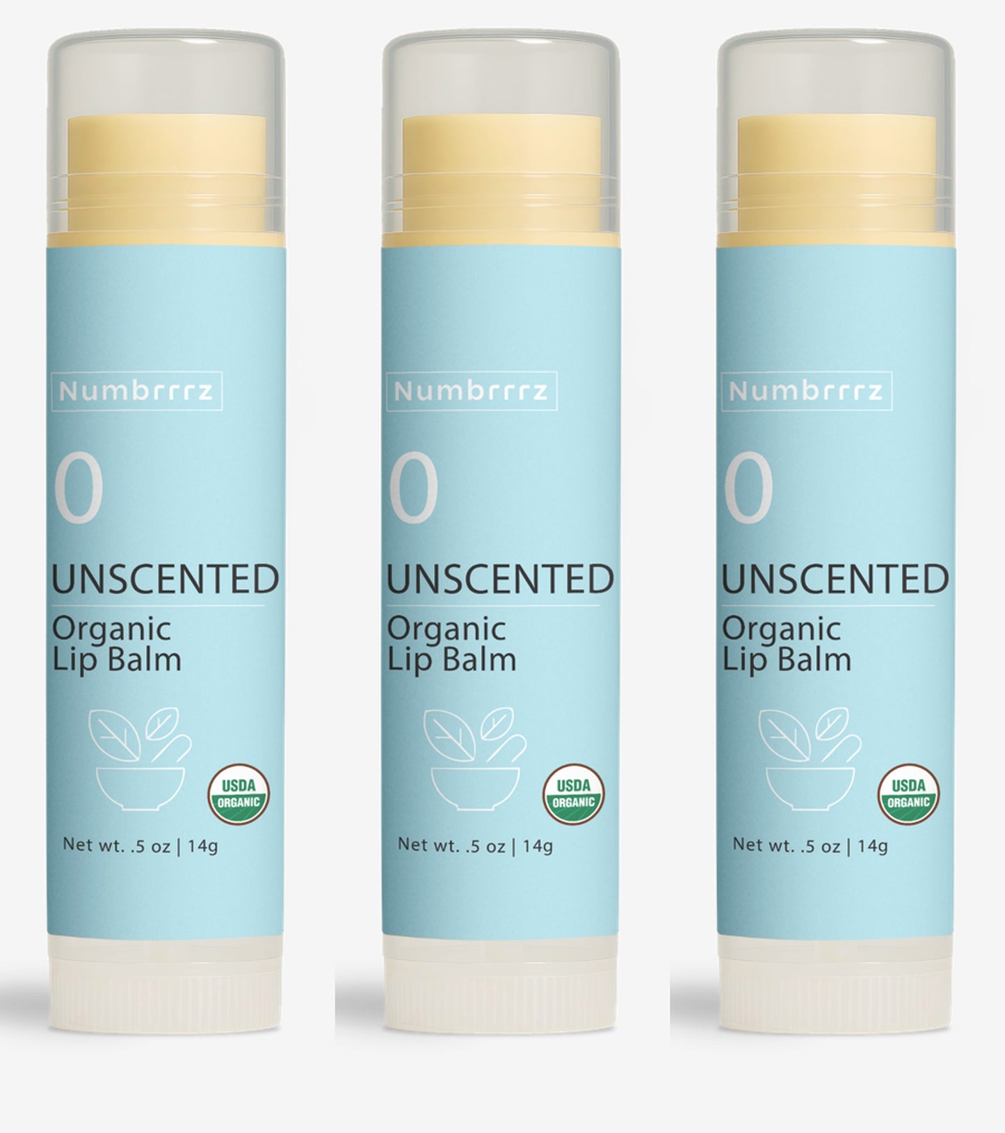 Unscented organic lip balm made with coconut oil, jojoba, and beeswax. Fragrance-free and perfect for sensitive skin or scent-free routines.